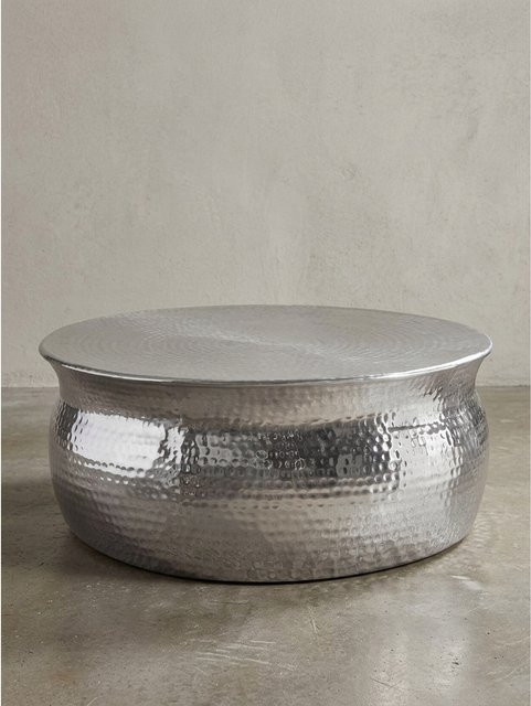 KADIMA DESIGN Couchtisch orientalisch rund aus Metall in Silber, Durchmesser: 75 cm, Höhe: 31 cm - Bild 1