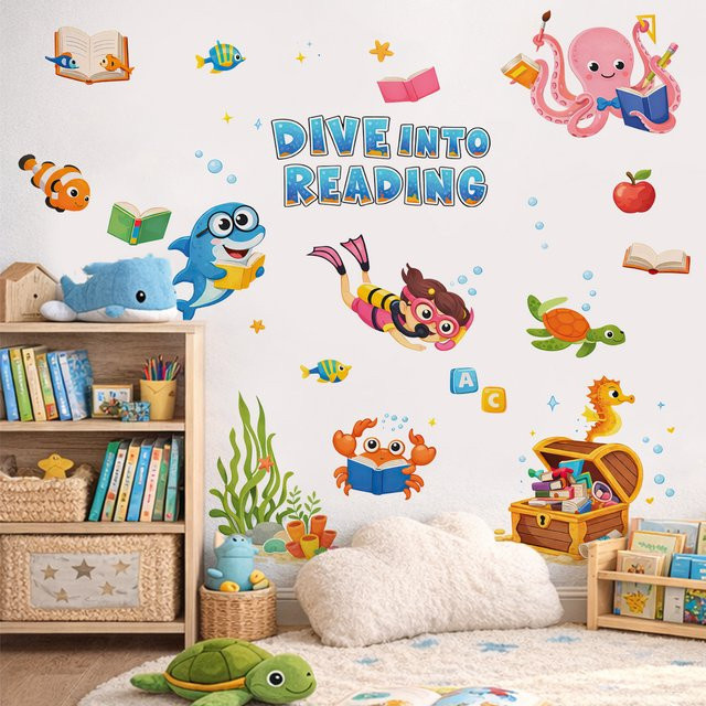 Kingsmile Unterwasser-Leseparadies Wandaufkleber mit Affirmationen in Multicolour für Kinderzimmer und Wohnräume - Bild 1