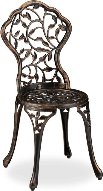 Relaxdays Bistroset aus Aluminium in Bronze mit floralem Muster für Garten und Balkon, Tisch und Stühle, B/T/H: 65 x 60 x 86 cm - Bild 1