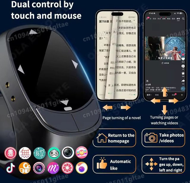 Ola Esporte Bluetooth-Fernbedienungs-Ring mit Touchscreen für iOS zur Musiksteuerung, Kamera- und Videoaufnahme sowie zum Umblättern von Seiten für iPad und iPhone in Pink oder Schwarz - Bild 1