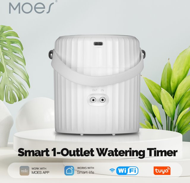 MOES Tuya WiFi Bewässerungspumpe mit Timer und App-Steuerung, Weiß - Bild 1