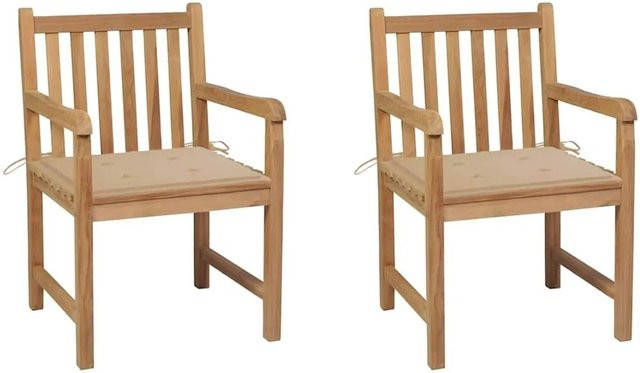 vidaXL Gartenstühle Set aus Teak Massivholz mit beigen Polsterkissen - Bild 1