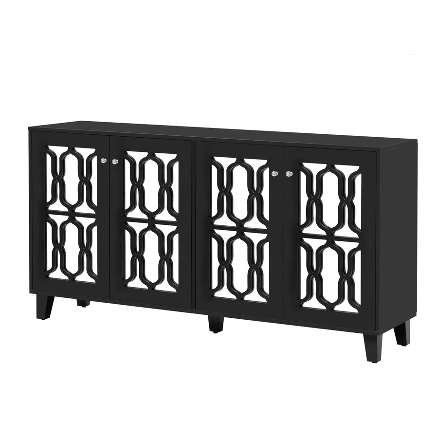okwish Sideboard mit 4 Türen und Kristallgriffen in Schwarz, modern für Wohnzimmer und Esszimmer, B/T/H: 160 x 40 x 84 cm - Bild 2