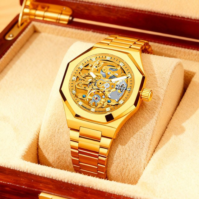 MEIRUIQI Armbanduhr, Automatik, Tourbillon, Edelstahl, Gold, Herren - Bild 1
