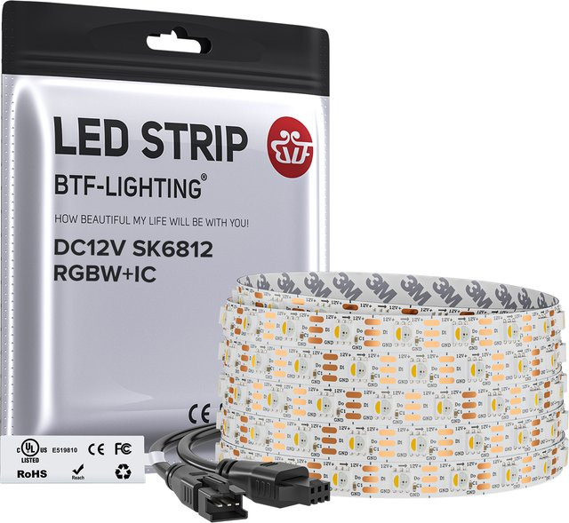 BTF-LIGHTING SK6812 RGBW LED-Streifen 4-in-1 RGBWW NW SMD5050, 12V, 5m, 60 LEDs/m, IP30, Multicolour - Bild 1