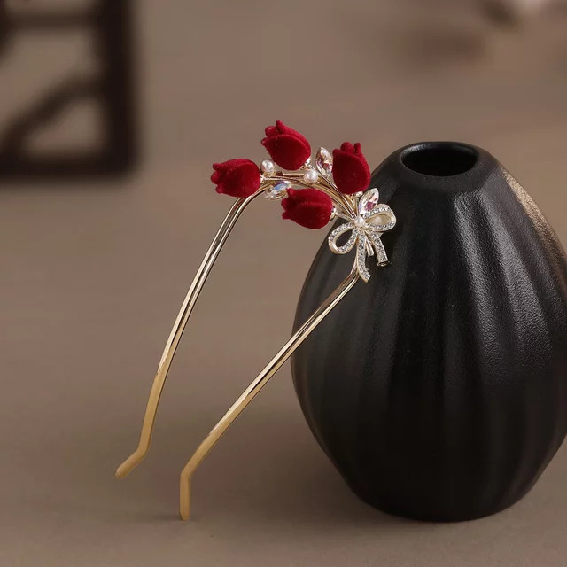 HIYAYZ Haarspange, Rot, Samt-Tulpen-Design, Damen - Bild 1