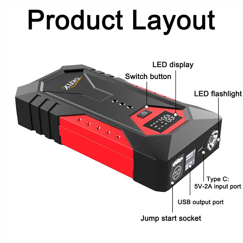 GKFLY Tragbares Auto-Starthilfe Powerbank Autobatterie-Booster 12V Startgerät für Benzin und Diesel in Schwarz oder Grün - Bild 4