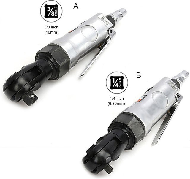 Strgomea Pneumatischer Ratschenschlüssel mit 1/4 und 3/8 Vierkantkopf, 20 N, 265 U/min, Silber - Bild 1