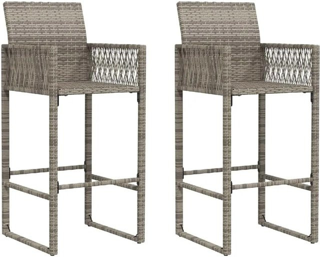 vidaXL Garten-Barhocker Set aus 2 Stück in Grau aus Poly Rattan mit Armlehnen und pulverbeschichtetem Stahlgestell - Bild 1