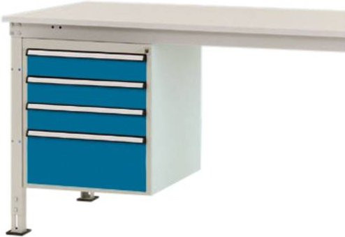 Manuflex ZB4814.5007 Gehäuse-Unterbau Stationär in Blau mit 4 abschließbaren Schubfächern für Tischtiefe 1200 mm, Nutzhöhe: 500 mm - Bild 1