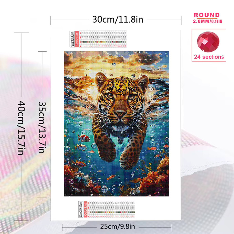 EverShine Diamantmalerei Leoparden-Bild als quadratisches Mosaik-Strass-Stickerei-Set in Multicolour, B/H: 30,0 x 20,0 cm - Bild 2