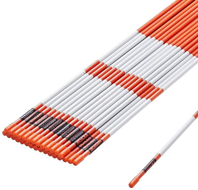 100 Stück Orangefarbene Fiberglasstangen Schneepfähle mit reflektierendem Band und Stahlbohrer von Buying Solutions, MB, Höhe: 121,5 cm, Durchmesser: 0,78 cm - Bild 1