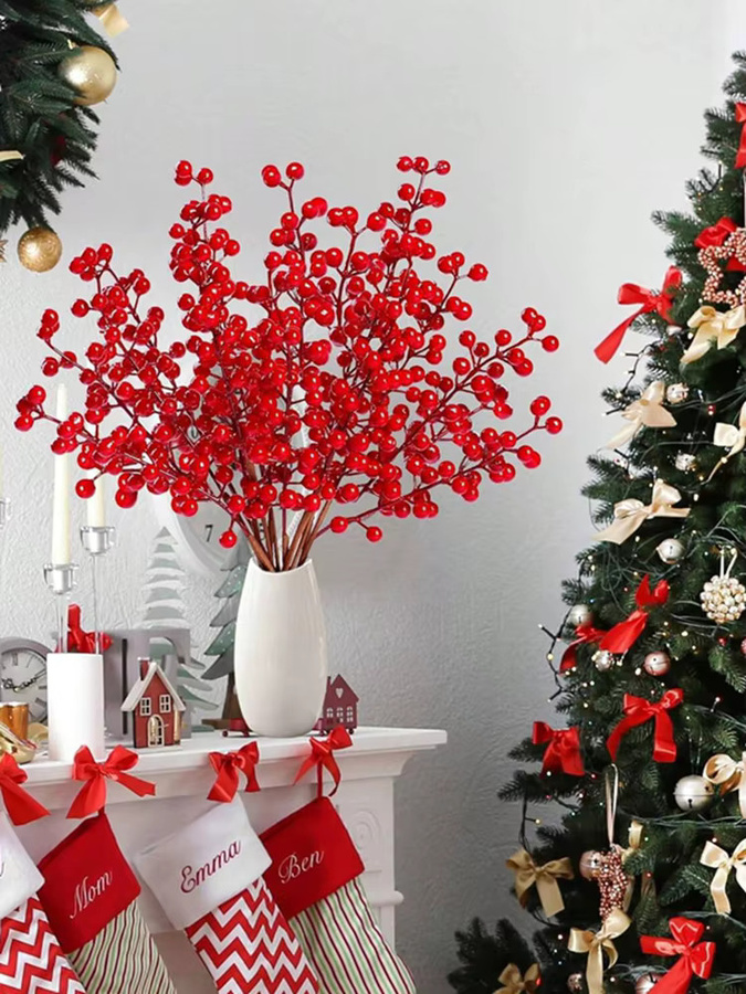 XIAOYINMO Künstliche Holly Pflanze mit roten Früchten für Weihnachts- und Neujahrsdekoration sowie Hochzeiten, Rot - Bild 5
