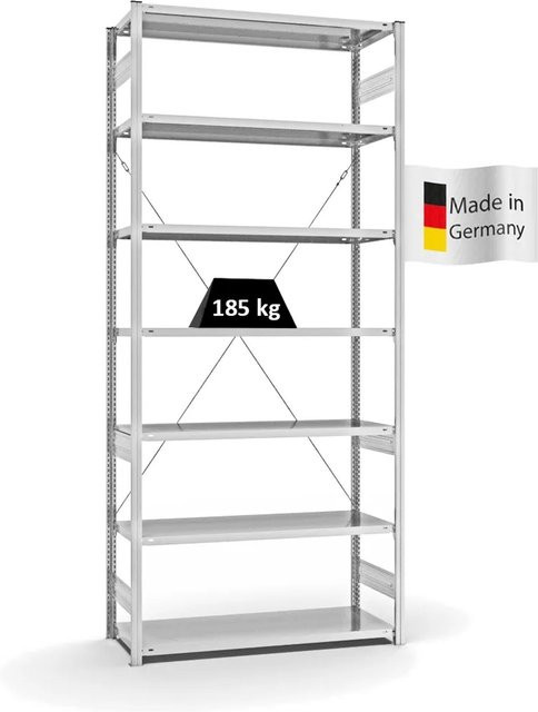 PROREGAL Fachbodenregal Stecksystem T-Profil Light-Duty in Lichtgrau mit 7 Ebenen, H x B x T: 300 x 130 x 50 cm - Bild 1