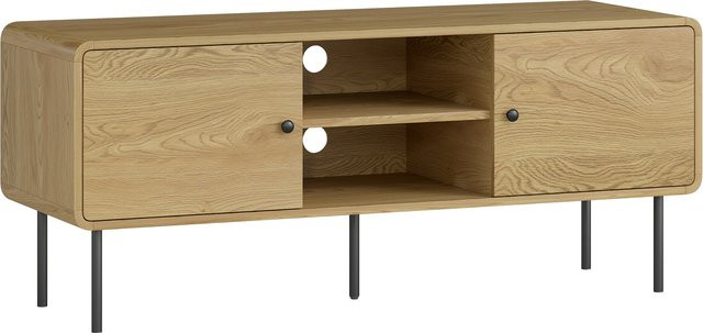HOMCOM TV-Möbel in Eiche, moderner TV-Ständer für Fernseher bis 140 cm mit Stahlfüßen und abgerundeten Ecken, Breite: 120 cm - Bild 1