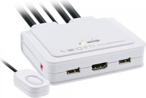 InLine KVM Switch 2-fach mit USB-C und HDMI zu HDMI, 4K UHD, Audio und integrierten Kabeln, Farbe: Weiß - Bild 1