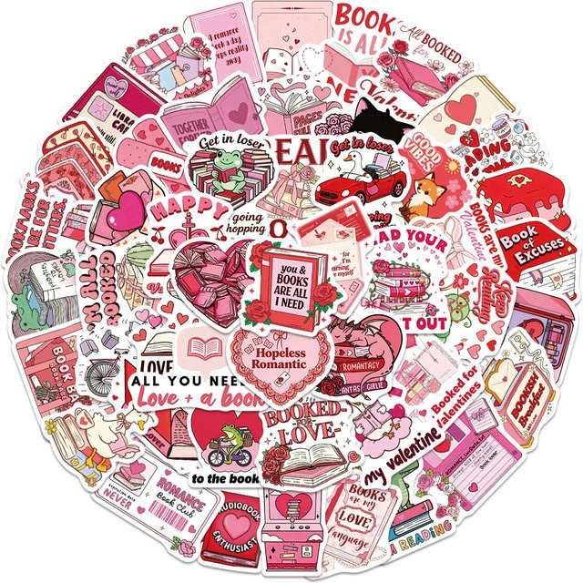 Rspctou Ästhetische Aufkleber für Bücherliebhaber in Rosa mit niedlichen Cartoon-Motiven für Laptop und Handyhülle - Bild 1