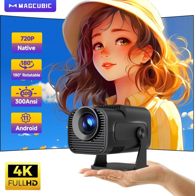 Magcubic HY320 Mini Projektor mit Android 11, 720P HD Auflösung, 4K Unterstützung, 300 ANSI, Wifi6 und Bluetooth 5.0, Schwarz, 180 Grad drehbar und portabel - Bild 1
