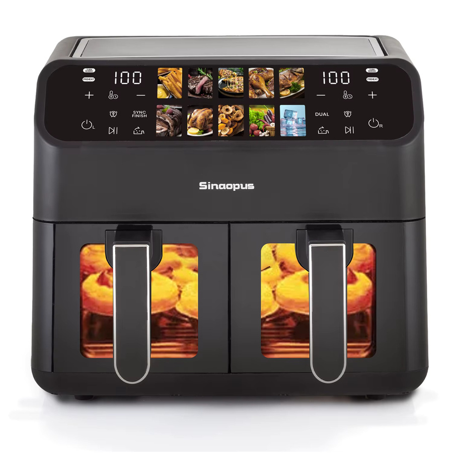 Sinaopus Heißluftfritteuse mit 9L Fassungsvermögen und Dual Zone Technologie in Schwarz mit LED-Touch-Steuerung und Sichtfenster - Bild 6