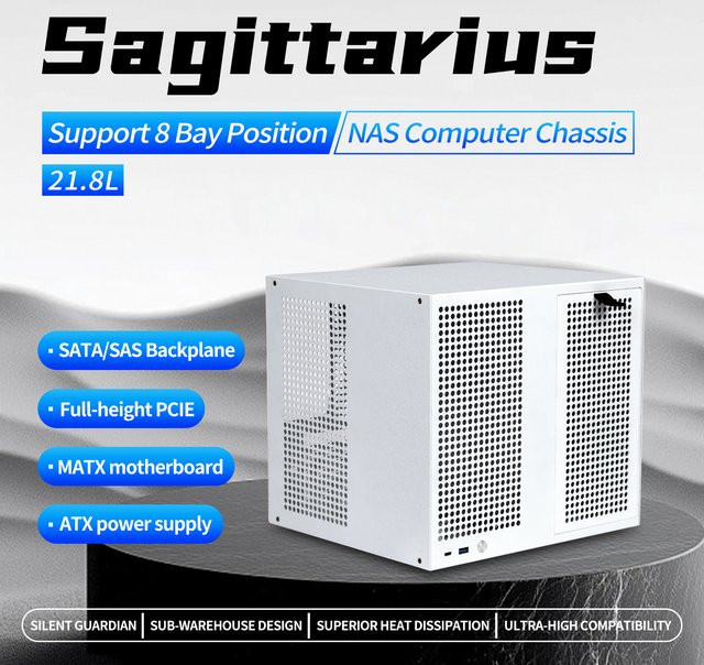Schütze 8-Bay NAS-Computergehäuse mit SATA/SAS-Backplane, Unterstützung für MATX-Motherboards und ATX-Netzteile, in Schwarz oder Weiß - Bild 1