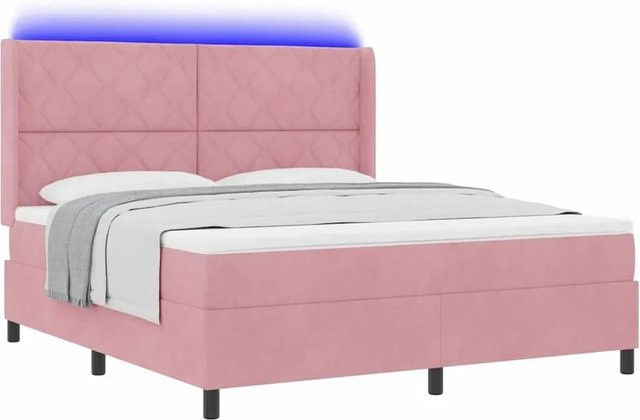 vidaXL Boxspringbett mit Matratze in Rosa, Samt, mit LED-Unterbettbeleuchtung und Taschenfederkern, B/T: 180 x 200 cm, Höhe: 128 cm - Bild 1