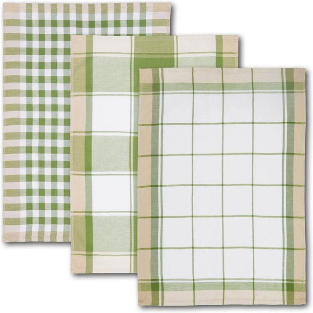 Dyckhoff Geschirrtuchset Karo in Olive, 3-teilig, aus saugfähiger Baumwolle, B/H: 50 x 70 cm - Bild 1