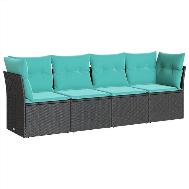 vidaXL 4-tlg Garten-Sofagarnitur in L-Form aus Poly-Rattan mit Kissen in Schwarz und Blau - Bild 1