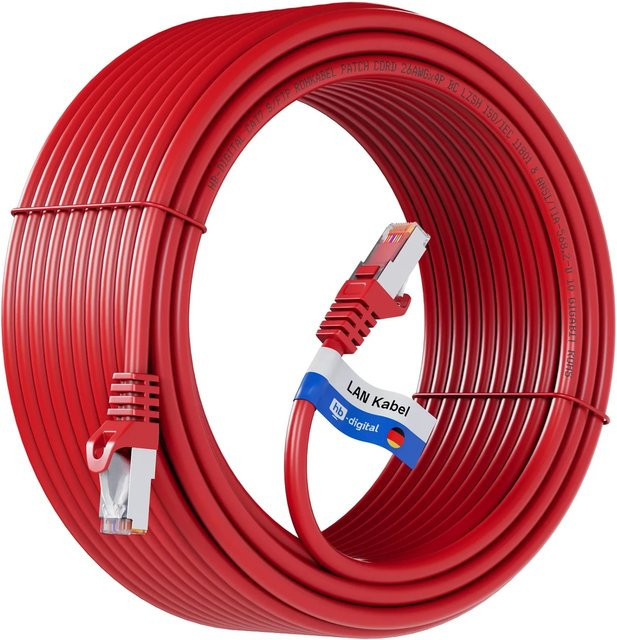 hb-digital LAN Kabel CAT 7 Rohkabel RJ45 S/FTP PiMF LSZH AWG 26, 30 m, Rot - Bild 1