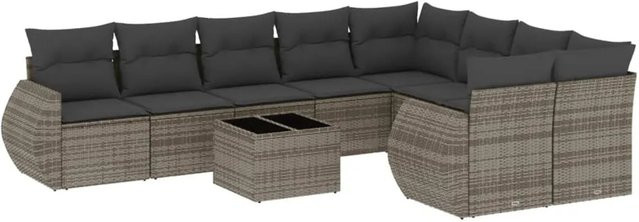 vidaXL 10-tlg. Garten-Sofagarnitur aus Poly-Rattan in Grau mit Kissen und L-Form - Bild 1