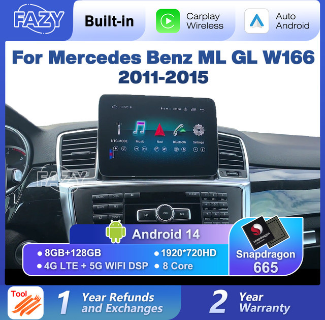 FAZY Android 14 Carplay Touchscreen für Mercedes Benz ML GL W166 X166 2011-2015 mit GPS Navigation, 4G, WIFI und Video Radio in Schwarz - Bild 1