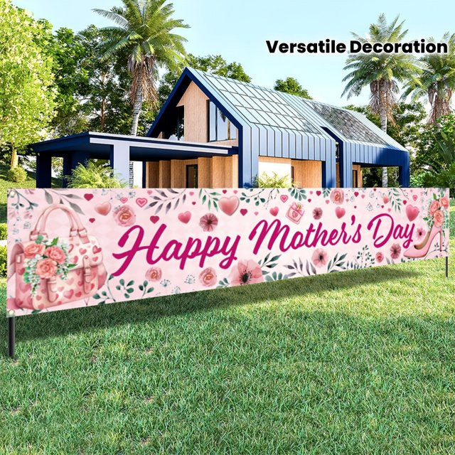 VIKAMA Muttertags-Banner mit floralem Design in Pink, B: 180 cm, H: 35 cm, T: 35 cm - Bild 1