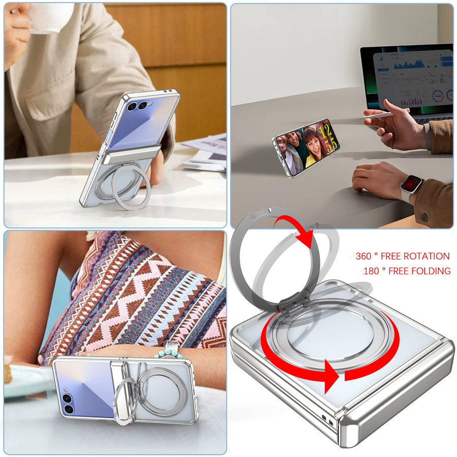 szHAIyu Magnetische Schutzhülle für Samsung Galaxy Z Flip 7 6 5 mit 360 Grad drehbarer Halterung und galvanisiertem Scharnier, Transparent - Bild 3