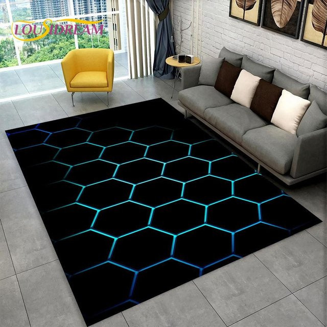 Karpetti 3D-Teppich mit modernem geometrischem Design, rutschfest und waschbar, Farbe: Schwarz, B x T: 70 x 100 cm - Bild 1