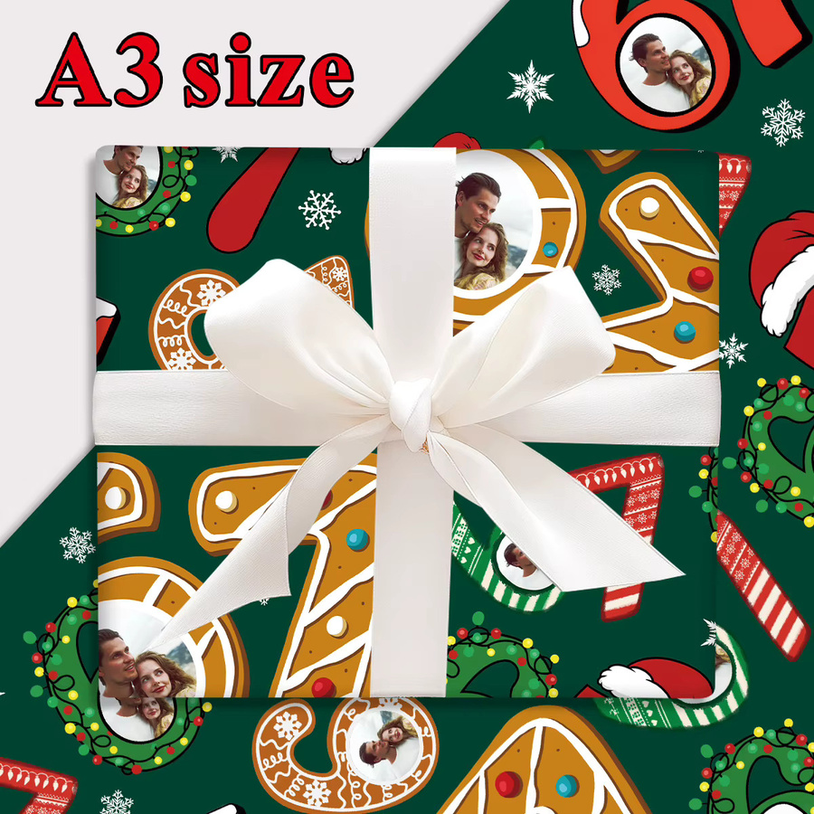 3 Blatt individuelles Foto-Geschenkpapier mit grünem Design für Weihnachten, Geburtstage und Partys - Bild 2