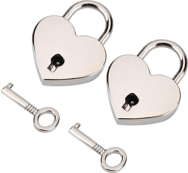 2 Sets Herzförmiges Vorhängeschloss und Skelettschlüssel aus Metall in Weiß und Silber von DIYelecs - Bild 1