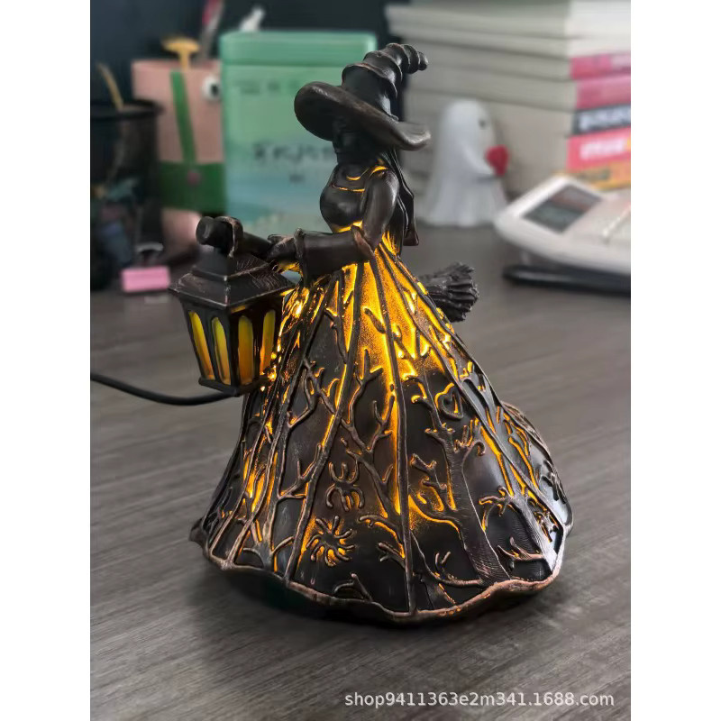 Gotische Hexen-Dekorationsbeleuchtung für Halloween in Grau mit warmweißem Licht aus Glas - Bild 3
