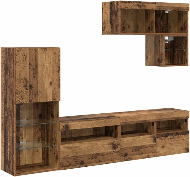 vidaXL 6-teiliges TV-Wandregal-Set mit LED-Beleuchtung in Braun aus Holzwerkstoff für dein Wohnzimmer - Bild 1