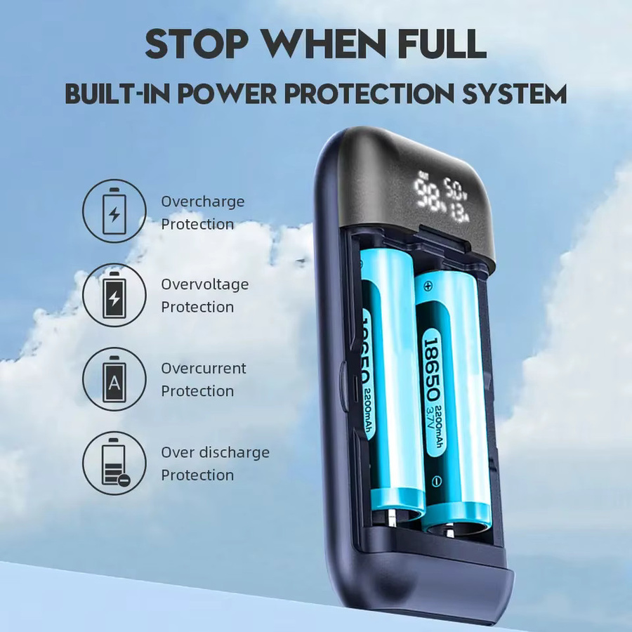 WAPUNO DIY Power Bank Gehäuse Blau, Tragbare Schnellladehülle mit QC3.0 und PD 18W für 18650, 21700 und 20700 Lithiumbatterien - Bild 3