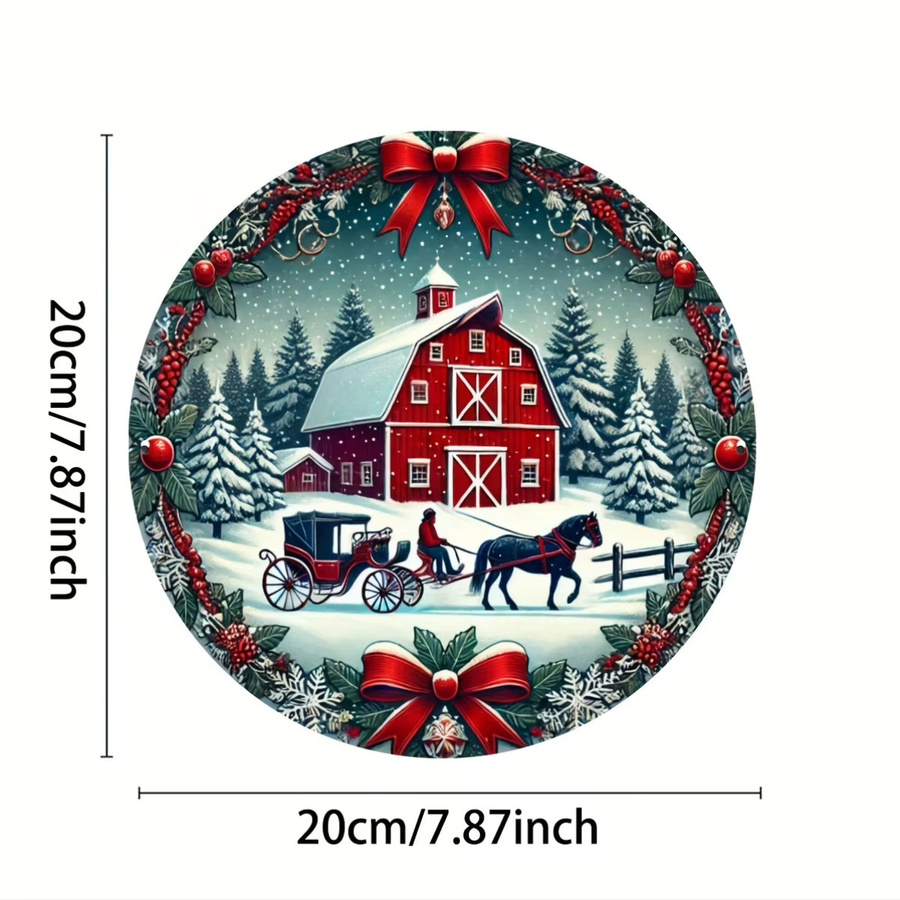 Potdemiel Wanddekoration Winter Red Barn aus Aluminium mit Gravur, Bauernhaus Motiv in Rot, Durchmesser: 20 cm - Bild 2