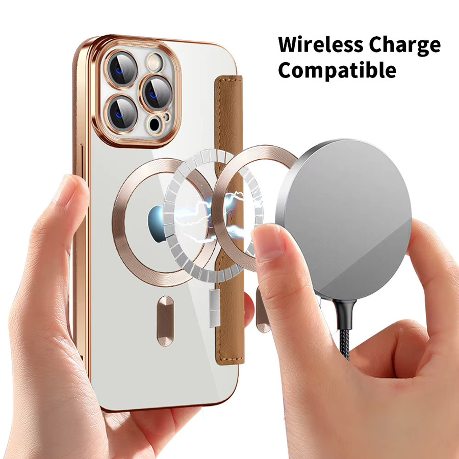Xiaoxiangfeng Flip-Kartenhalter All-Inclusive Handyhülle mit MagSafe Wireless Charging für iPhone 16 15 14 13 Pro Max in Braun - Bild 2