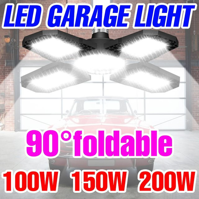 CanLing 200 W LED-Garagenleuchte E27, verformbare Hochregallampe in Schwarz für Garage, Werkstatt und Lager - Bild 1