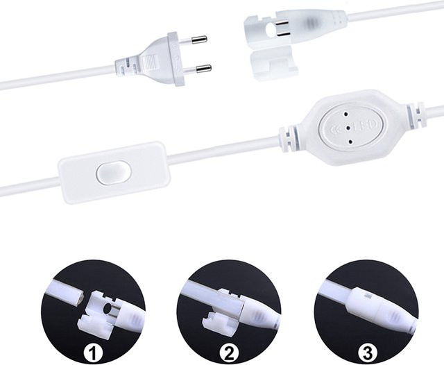 CHNAITEKE Netzstecker mit EIN/AUS-Schalter für COB-LED-Streifen, weißes Kabel für 220 V, LED-Licht-Zubehör - Bild 1
