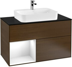 V&B Waschtischunterschrank Finion 100 in Weiß lackiert mit Walnuss-Dekor, B/T/H: 100 x 50,1 x 50,1 cm - Bild 1