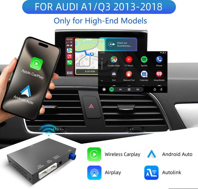 ANYFAR OEM Bildschirm-Upgrade-Decoder-Box für Audi A1 Q3 2012-2018 mit CarPlay und Android Auto für 6,5 Zoll und 7 Zoll MMI 3G High-End-Modelle, Schwarz - Bild 1