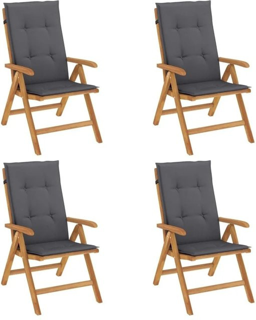 vidaXL Gartenstühle Set aus Teakholz mit Kissen in Anthrazit und Grau, 4er Set - Bild 1