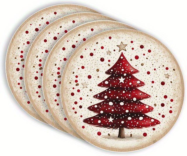 VIKAMA 4-teiliges rundes Weihnachtsbaum-Tischset für deine Weihnachtsfeier und Party-Tischdekoration - Bild 1