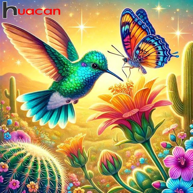 Huacan Diamant-Malerei Set mit Vogel, Schmetterling, Tieren und Blumen in Multicolour für die Heimdekoration (Rund) - Bild 1