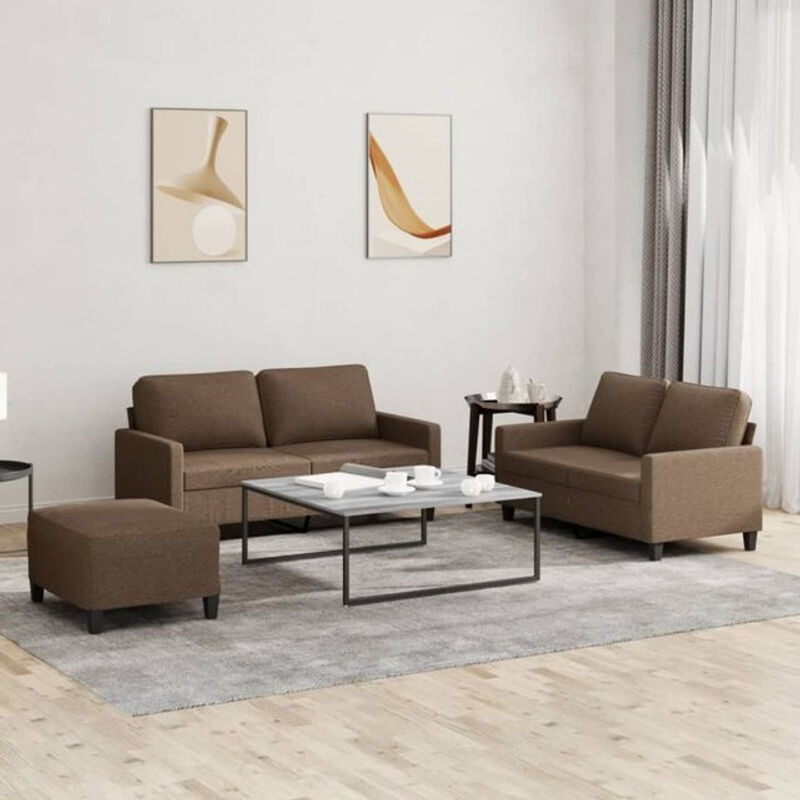 3-tlg. Sofagarnitur vidaxl in Braun aus Stoff und Polyester mit Metallgestell im modernen Design - Bild 1