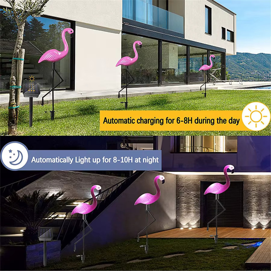 PAMNNY Solar-Flamingo-Stablampe Pink, wasserdichte LED-Gartenleuchte für Rasen, Wege und Terrasse - Bild 2