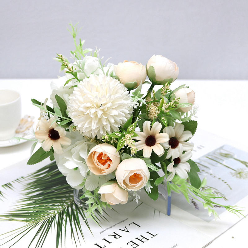 Tooarts Künstliche Hydrangea Blumenkugel in Beige und Weiß als florales Arrangement für Hochzeiten und Dekoration - Bild 5